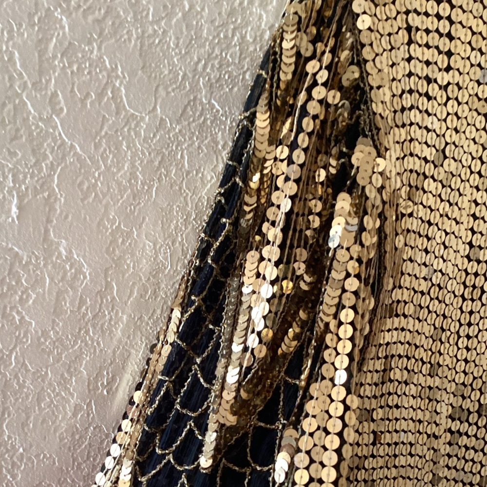 Vintage Gold Black Sequin Silk Dress Flapper - Picture 7 of 8